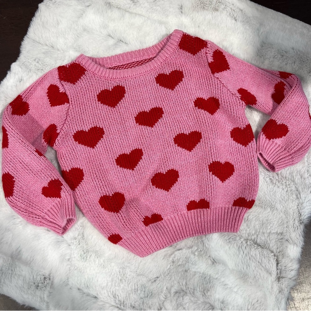 Play by Little Sleepies Pink and Red Heart Sweater 12/18m toddler
